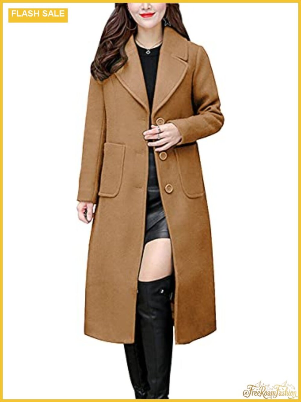 Wool Blend Mid-Length Single Breasted Coat with Notch Lapel